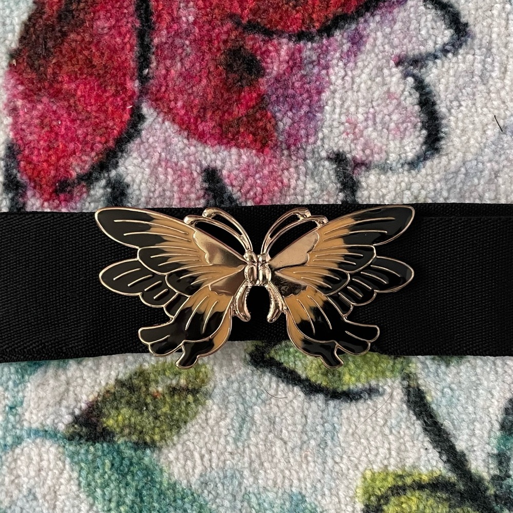 Vintage 80s Black and Gold Adjustable Butterfly Belt